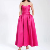 2025 New Waist Thin Seaside Holiday Dress French Rose Red Sling Dress