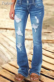 Waist Flared Jeans Women Button Casual Straight Leg Pants New 2023 Summer Pocket Hole Female Loose Office Lady Slim