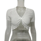 Summer New Women's Sexy Hot Chick Knitted Short Sleeve Wrapped Breast Small Waist Coat Outside The