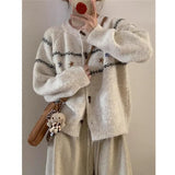 Toloer Buckle Loose Retro Sweater Cardigan Women 2025 Autumn And Winter New Round-Necked Collared Flower Knitted