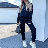Print Fleece Women Hoodie 2 Pieces Set Full Sleeve Hooded Top Jogger Long Sweatpant Women's Tracksuit Loose Casual