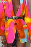 Sexy Print Colorblock Blazers For Women Notched Collar Long Sleeve Straight Jackets Female Autumn Clothing 2023