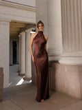 Summer New Women's Pure Color Tie With Waist Temperament Fashion Dress
