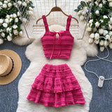 Dress With Women's Summer Chic Gentle Wind Tie Sling Sling Small Vest + High Waist Folded Lotus Side Half