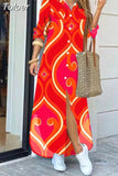 For Women 2023 Spring Summer Casual Loose Print Long Shirt Dress Button Up Long Sleeve Midi Elegant Vintage