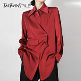 Casual Irregular Patchwork Solid Shirt Female Lapel Long Sleeve Asymmetrical Fashion Blouse For Women Spring