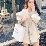 Women Long Sleeve Spring Elegant Office Ladies Leisure Trendy Patchwork Outwears High Street All-match Loose Daily