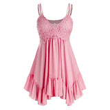 Sleeveless Top Women Fashion Vest Solid Color Casual Sleeveless Vest Slim Tank Tops Flounce Lace Guipure Tank