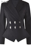 Fashion Women's Blazer Notched Collar Double Breasted Long Sleeve Spliced Metal Buckle Suit Jackets Spring 2023 New