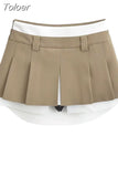 Fashion Women Mini Skirt Low Elastic Folds Contract Color Zipper Spliced Slim Cotton Skirts Summer 2023 New Tide