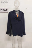 Women Fashion Blazer Waist Notched Collar Loose Long Sleeve Single Breasted Waist Suit Jackets Summer 2023 New