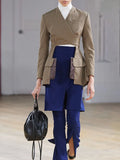 Toloer 2024 New Fashion Temperament Cross-Strap Hollow Design Sense Waist Show Thin And Long Suit Jacket-Outfit