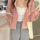 Autumn Korean Zip-up Short Hoodies Women Streetwear 6 Pure Colors Casual Thin Sweatshirt Hooded Female Cardigans
