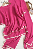 Knitted Short Sleeve Pants Loungewear Set O-neck Loose Side Shirt Pant Sets 2023 Women Casual Tracksuit Two Piece