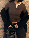 Buttoned Long Sleeve Solid Top-Outfit