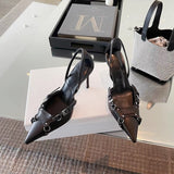 Graduation party Heeled Sandals Shallow Mouth Comfort Shoes for Women Large Size Black Lace Up Girls Clear Pointed Stiletto