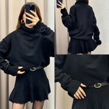 Solid Color Round Collar Loose Blouse Simple Dress Set In Autumn