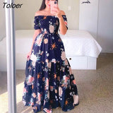 Women's Rainbow Long Dress Fashion Sexy Off Shoulder A-line Printed Maxi Dresses Boho Retro Party Evening Vestidos