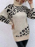 Autumn Winter Pullover Slim Knit Leopard Print Women Turtleneck Long Sleeve Warm Thick Casual Fashion Female Sweaters