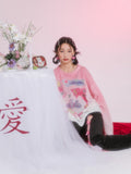 Japan Sweet Pink Pullover Girls Butterfly Print Knitted Oversized Sweaters Gradient Women Autumn Designer Clothes