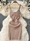 Women Sexy Knitted Pencil Dress Sleeveless Off Shoulder Elastic Slim Party Dresses Summer Fashion Sheath Strap