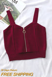 Women Crop Top Club Sexy Zipper Cotton Camisole Ladies Sleeveless Solid Simple Straps Tops Women Black Knitted Tank