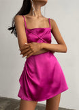 Sexy Strap Sleeveless Solid Satin Mini Club