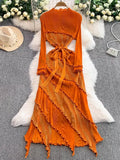 Retro Long-Sleeved Dress Dress Women Summer High-End Light Extravagant Folds To The Waist Wood Ear Long
