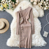 Shoulder Strap Dress Women Sexy Fashion Split Bodycon Dress Autumn Winter Elegant Off Shoulde Elastic Knitter