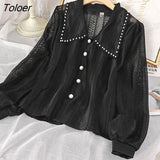 Women Peter Pan Collar Hollow Out Fashion Tender Sweet Solid Young French Style Elegant Ins Топ Женский New Arrival