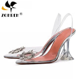 PVC Sandals Women Pointed Clear Crystal Cup High Heel Stilettos Sexy Pumps Summer Shoes Peep Toe Women Pumps Size