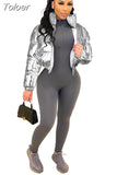 Silver Glossy Puffer Jacket Zip Up Shiny Bubble Coat Streetwear Women Clothing Winter Baddie Clothes