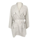 Loose Fit Linen Button Split Joint Big Size Jacket New Lapel Long Sleeve Women Coat Fashion Tide Spring 2022
