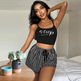 Sling Pyjamas Women's Sleet Shorts Set Letter Striped Print Lady's Home Clothes Can Be