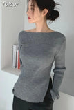 Woman Sweaters Off Shoulder Split Knit Y2K Tops Elegant Women's Sweater Pullovers Fashion Pull Femme Jumper Fall