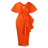 Summer Sexy V-Necked Lotus Leaf Side Open Nail Bead Party Dress Famous Temperament Banquet