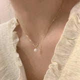 Galaxy Silver Pearl Necklace-Outfit