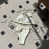 2024 European New Solid-Color Rose Drawstring Split Swimsuit