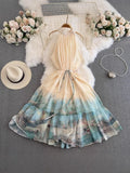 High-End Exquisite Dress Women's Summer Micro Fat Mm New National Feng Feng Eshui Ink Printing Skirt