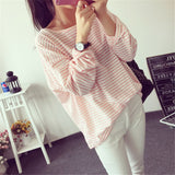 Style Fashion Long Sleeve T-shirts Striped Casual Home Liesure Women Tees Fashion Round Neck Ladies Clothing