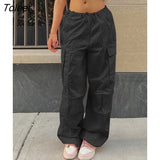 2023 Y2K Baggy Cargo Pants Women Low Waist Sweatpant Pink Vintage Street Pocket Wide Leg Trousers Joggers Parachute