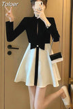 Vestidos De Mujer Temperament Black Woman Dress Stand Neck Hollow Out Slim Waist Robe Femme Fashion Tunic Vintage