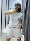 Summer Women's Tracksuit Knitted 2 Piece Sets Short Sleeve Pullover Sweater And Shorts Ladies Casual Matching Sets