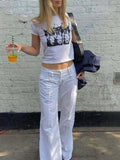 Vintage Print Short Sleeve Crop Top-Outfit
