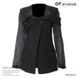 Spring New Splicing Half-Perspective OL Blazer Top Female