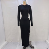 Toloer Women's Wear 2024 Autumn / Winter New Fashion Color Slim Round Collar Long-Sleeve Finger Set Dress-Outfit