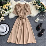 Spring New V Neck Summer Midi Long Dress Vestido De Festa Evening Party Bandage Women Casual Elegant High Waist