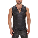 Toloer Men's Sexy Matte Leather Vest Bright Leather Sleeveless Vest Size Accurate No Smell-Outfit