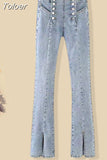 Spring New Elegant Women's Pants Set Fashion Plaid Sweater Button Jeans Two-piece Casual Wear Female Trousers