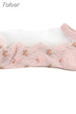 1 Pair Breathable Ultra Thin Socks 2023 Spring Summer Women Transparent Lace Silk Crystal Rose Flower Short Socks